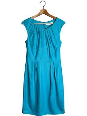 Trina Turk Sleeveless Sheath Mini Dress Women's 4* Turquoise Blue Pleated Resort